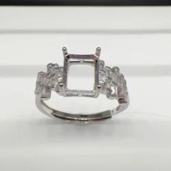 MeiBaPJ Inlay Square 6*8mm Gemstone Fashion Ring Setting DIY Empty Holders for Women S925 Sterling Silver Fine Charm Jewelry