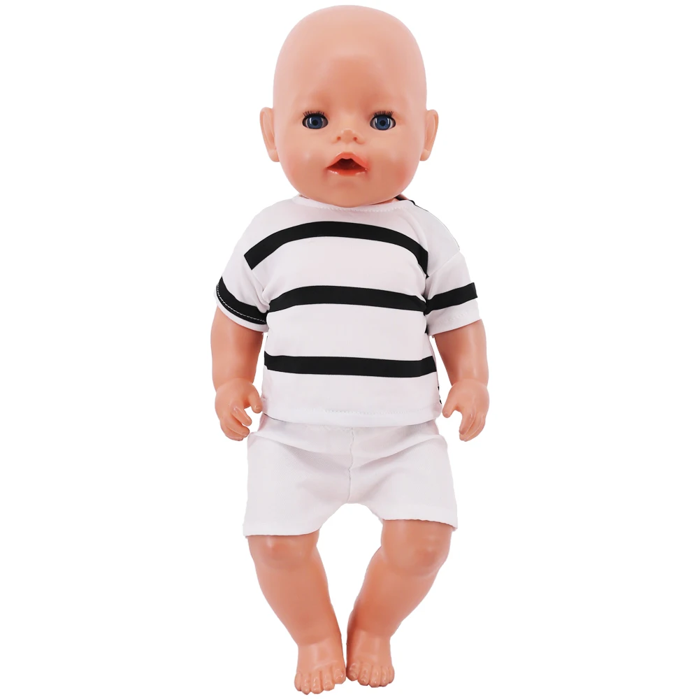 Conjunto de ropa para muñeca americana, Set de 2 piezas de manga corta y pantalones de 43Cm para bebé recién nacido y niña de 18 pulgadas, camiseta