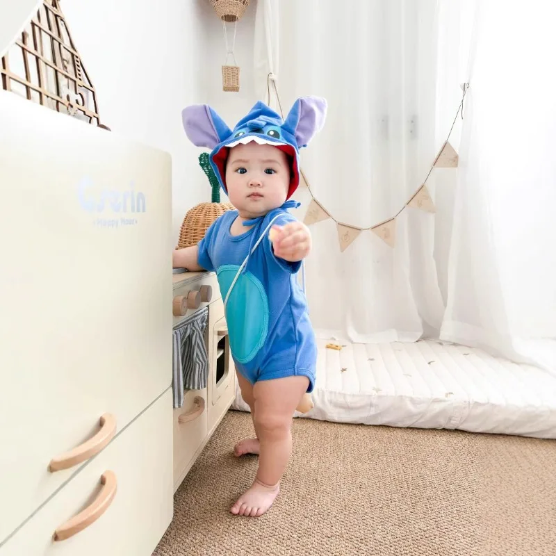 新しい夏の新生児用半袖三角形クライミングスーツ、かわいい漫画柄ジャンプスーツ、0〜1歳の赤ちゃん服