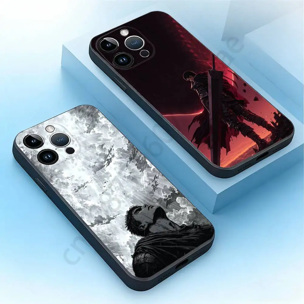 

Anime Berserk Guts Phone Case For iPhone 17,16,15,14,13,12,11,Pro,Max,Plus,Mini, Anti Fall Black Matte Soft Bumper