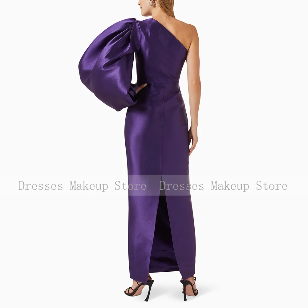 Purple Wedding Party Dresses for Women One Shoulder Puff Sleeve Formal Gowns Maxi Sheath/Column Pleats Evening Dress Custom Made