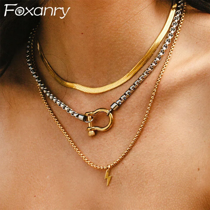 Foxanry Hollow Geometric Necklaces For Women Couples Personality Simple Hip Hop Fashion Clavicle Chain Party Jewelry Accessories