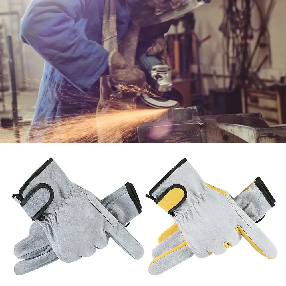 Tool Grey Yellow Welding Gloves Heat-Resistant Leather Anti-cutting Glove Welder Supplies Oven Fireplace Work Gloves Workplace