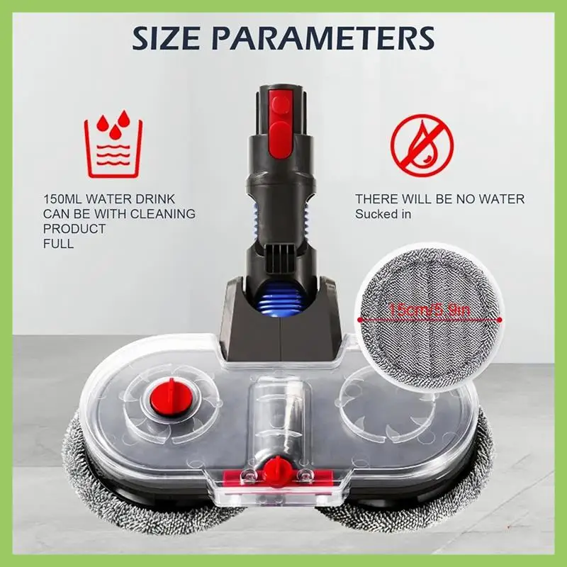 

A56T-Electric Mop Head Attachment For Dyson V7 V8 V10 V11 V15, Dual Rotating Motors With 6 Pieces Washable Mop Pads