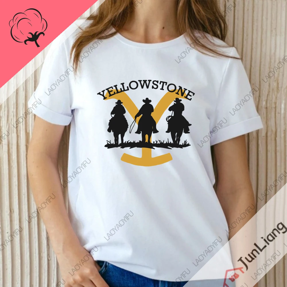 Men's T-shirt 100% Cotton Yellowstone TV Short Sleeve Tee Cool Western Cowboy Woman Clothing Streetwear Mens Clothes Funny Gifts