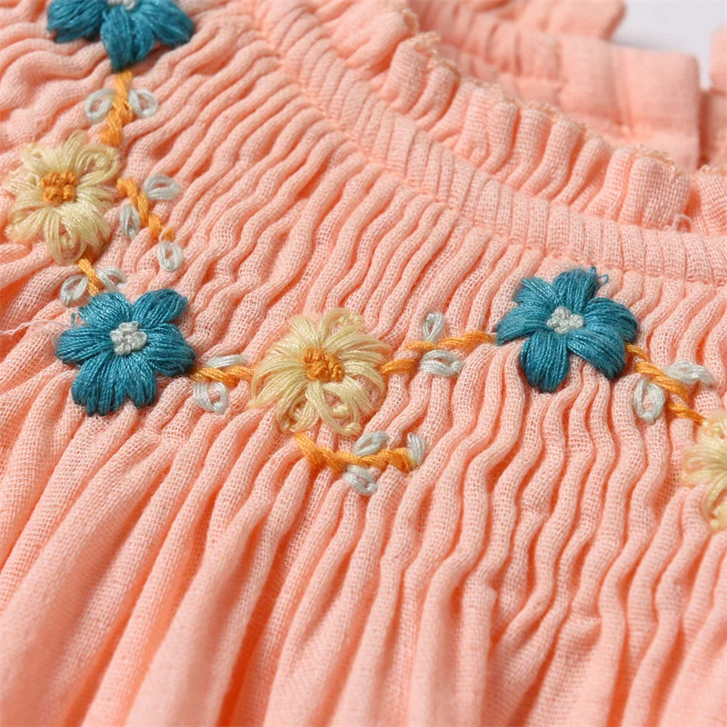 2024 Clibeso Girl Smocked Dresses Orange Spring Baby Cute Flower Smocking Princess Dress Kids Infant Handmade Embroidery Clothes