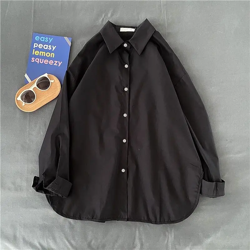 Korean Long Sleeve Shirt Women Vintage Classic Baggy Spring Autumn Office Ladies Solid All-match Leisure Y2k Camisas De Mujer