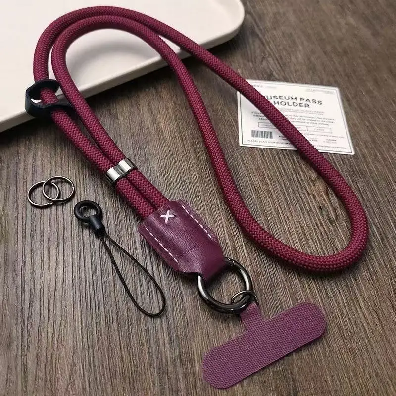 New Nylon Diagonal Mobile Phone Rope Pu Leather Head Braided Long Anti-drop Mobile Phone Rope Clip Mobile Phone Case Rope