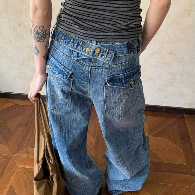 

Женские джинсы в винтажном американском стиле, из потертого денима, свободного кроя, прямые брюки для повседневной носки