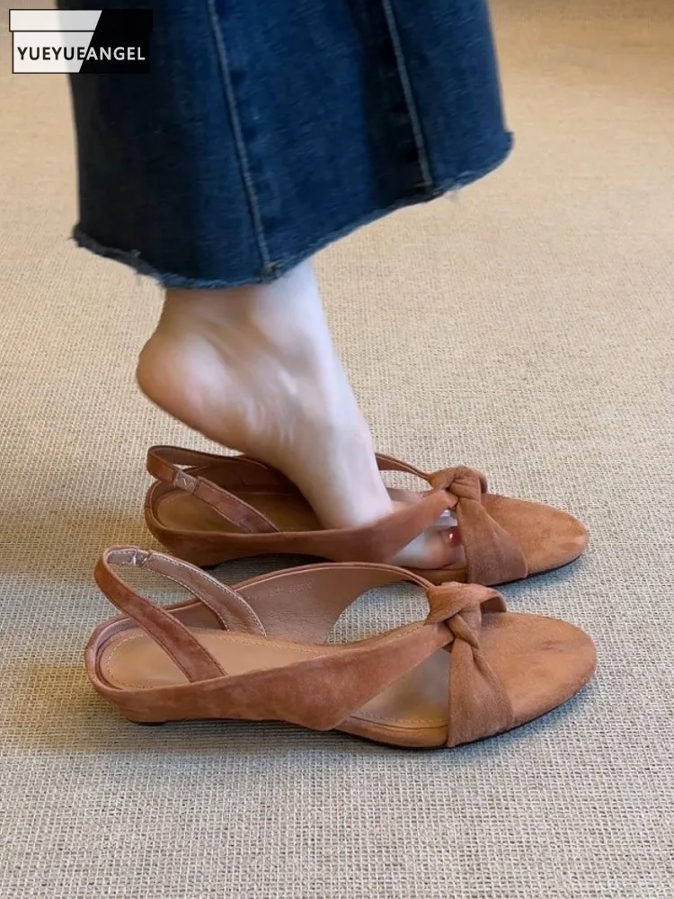 

2025 New Roman Office Women Summer Leisure Open Toe Real Suede Leather Solid Color Sheepskin Elegant Female Comfortable Sandals
