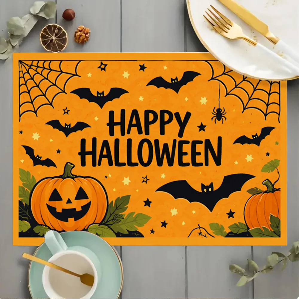 1 pc Halloween Square Placemats Pumpkins, Bats Table Mats Designed with Elegance And Style. Non-Slip, Easy to Clean - view 2