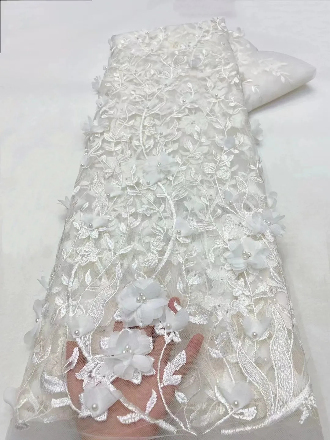 

RED French Lace Material, 3D Mesh Lace Fabric with Beads, Nigerian Wedding Dress, High Quality Embroidery, 2024