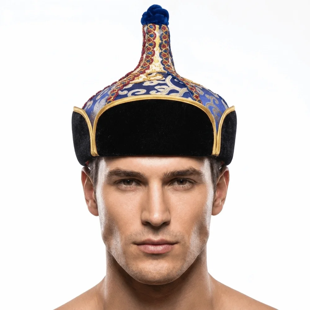 Golden and Blue Pointed Dance Hat Comfortable Wearing Lightweight Texture Performance Hat Stable Pointed Shape Neat Stitching