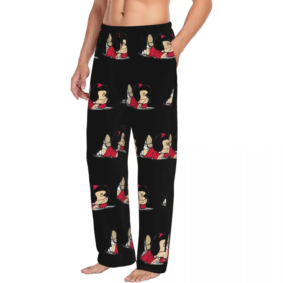 Custom Men Cute Mafalda Pajama Pants Printed Argentine Cartoon Quino Comic Sleep Sleepwear Bottoms with Pockets