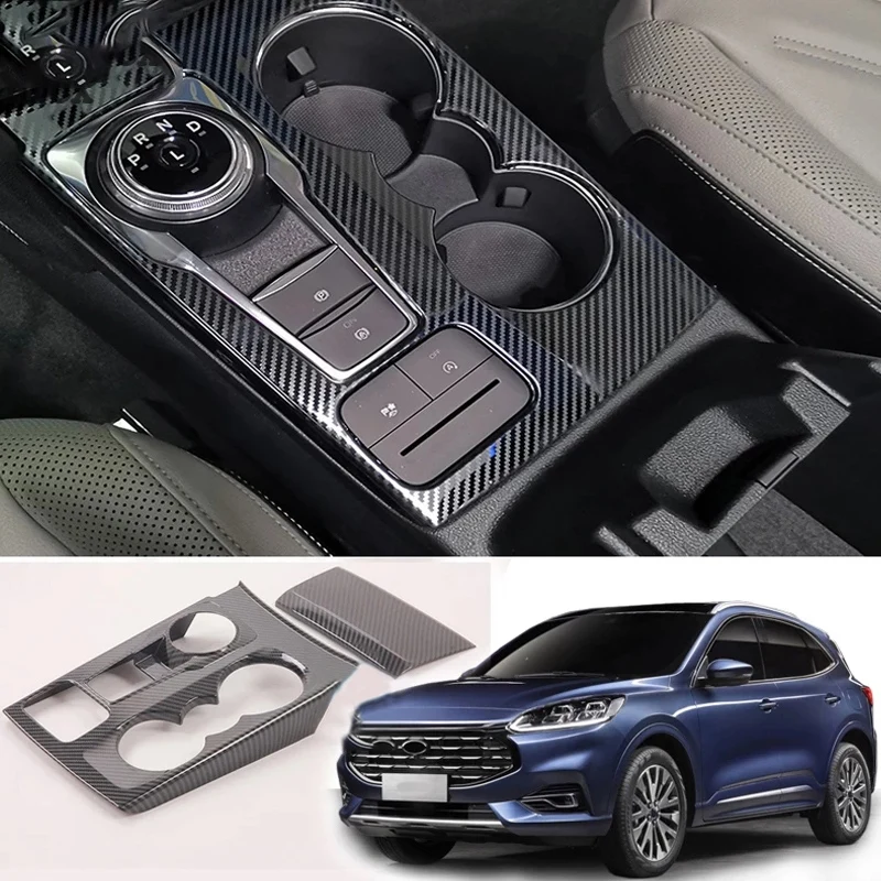 Tampa de caixa de deslocamento de fibra de carbono, moldura decorativa, acessórios interiores, Ford Kuga Escape, 2020