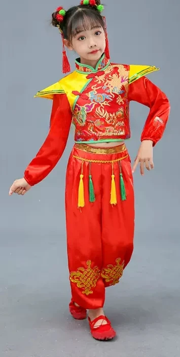 Chinesische traditionelle Tanz kostüm Kinder Drachen Yangko Kinder Volkstanz Kostüme moderne Hanfu für Mädchen Löwe National Wushu Junge