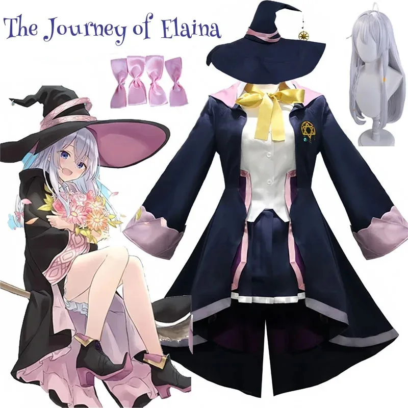 

Anime The Journey of Elaina The Wandering Witch Cosplay Costume Hat Wig Outfit Majo no Tabitabi Lovely Women Party Dress