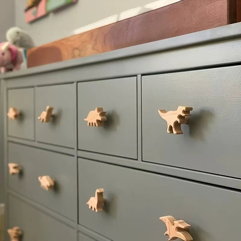 3/5/8 Stück Holz-Dinosaurier-Schrankgriffe, Schubladengriffe aus Holz mit 8 einzigartigen Dinosaurier-Designs für Kleiderschrank, Schrank, Heim- und Raumdekoration