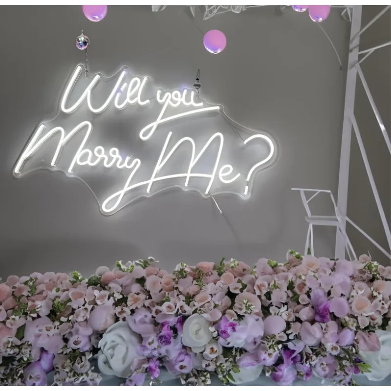 31.5 * 20.5 inches Large Neon Sign Will You Marry Me ? Decoration Ins Neon Signs For Wall Decor Neon Light 5V USB Cool White