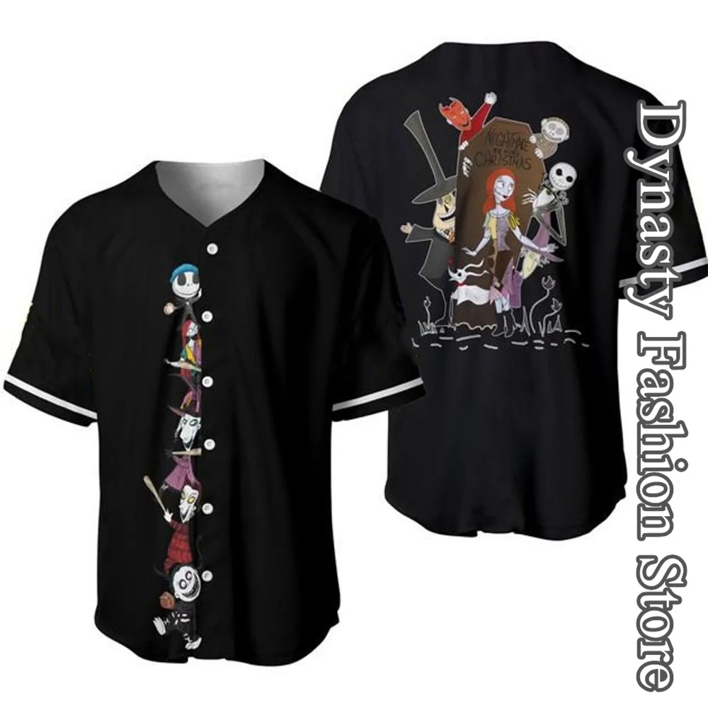 Disney-Maillot de baseball L'Étrange Noël de Monsieur Jack pour homme, Jack Skellington, Sally, chemise rétro, vêtements décontractés en Y