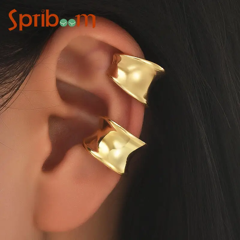 Wide Concave C Shape Ear Cuffs Golden Alloy Clip On Earrings Irregular Arc Geometric Ear Clips Fashion Minimalist Jewelry Women