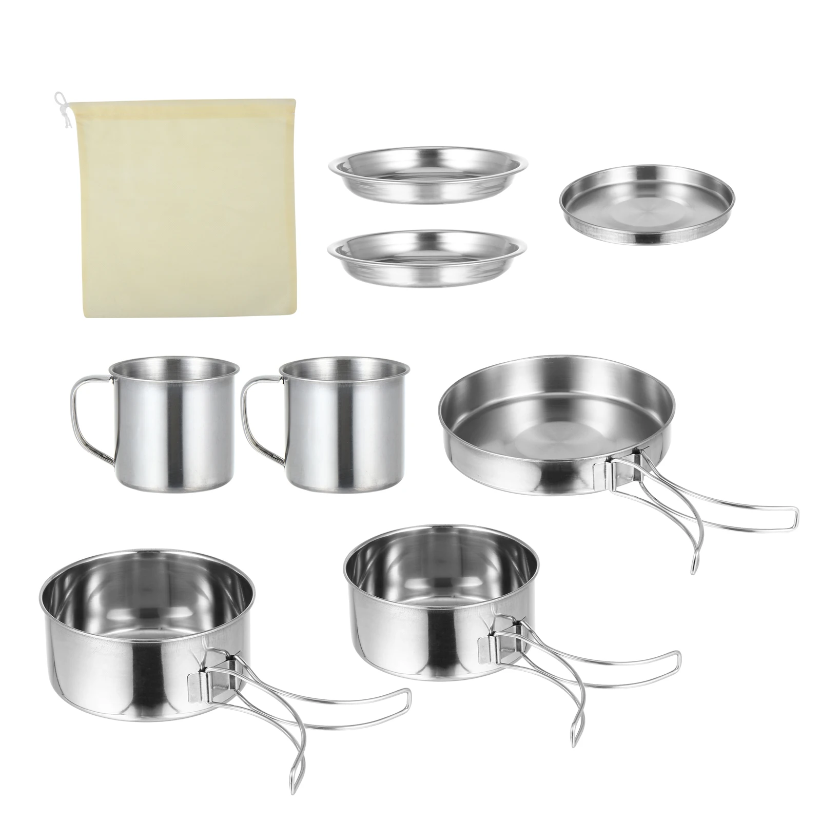 

8 Pcs Stainless Steel Camping Cookware Set Durable Multi Layer Bottom Large Capacity Compact Design Outdoor BBQ Supplies