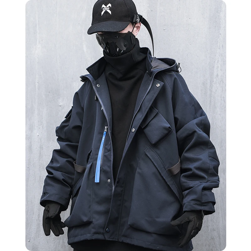 Functional Style Stand Collar Hooded Stormsuit Loose Retro Highstreet Unisex Men\'S Clothes Harajuku Oversize Streetwear Lovers