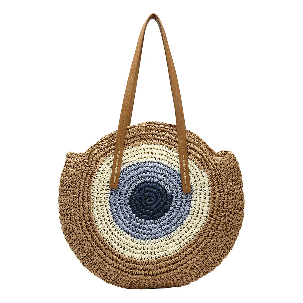 

Female Summer Round Rattan Woven Bag Straw Handmade Messenger Shoulder Tote Bags