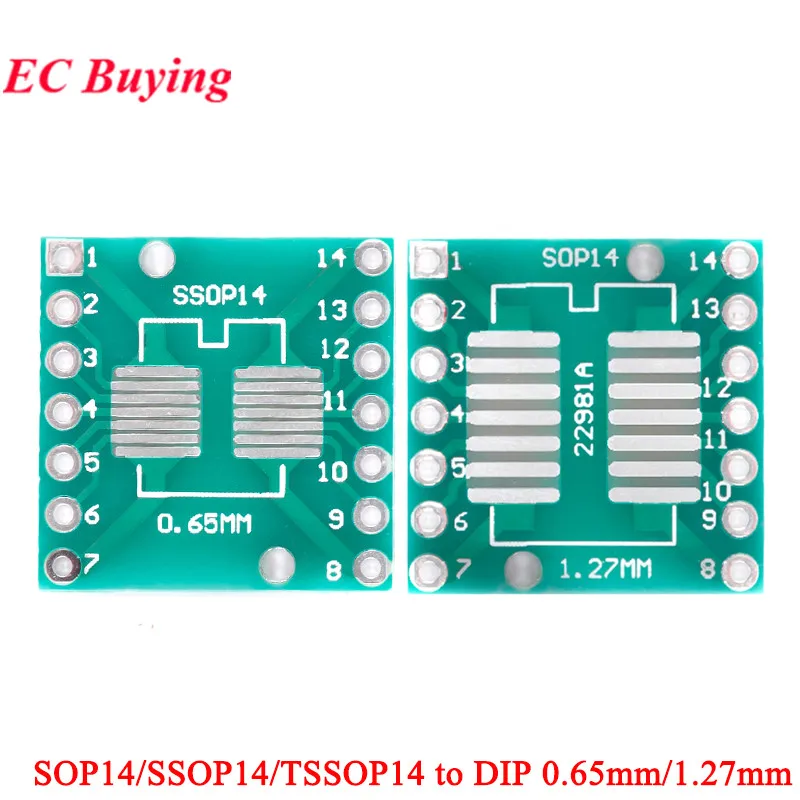 50Pcs/5pcs SOP14/SSOP14/TSSOP14 to DIP Turn DIP14 PCB Adapter Plate Pinboard SMD 2.54mm Pin Pitch 0.65mm/1.27mm Transfer Board
