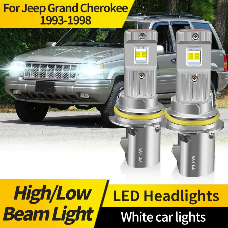

2PCS For Jeep Grand Cherokee 1993-1998 9004 HB1 Hi/Lo Beam LED Car Headlamp Bulb 30000LM Super Bright 6000K White Fog Light