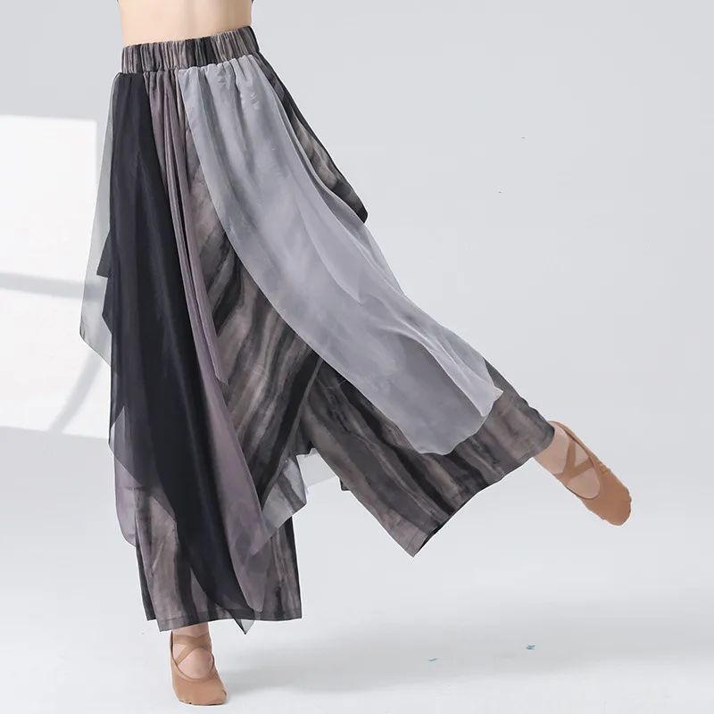 Loose Wide Leg Skirt Pant Women Classical Modern Dance Culottes Flowy Print Layers Training Show Wear Stage Performance Costume