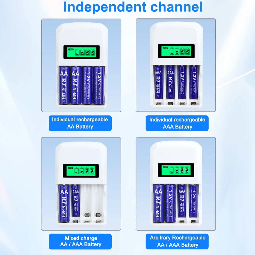 R7 AA/AAA Smart Fast Charger with LCD Display For 1.2V NiMH NiCD AA AAA Rechargeable Batteries