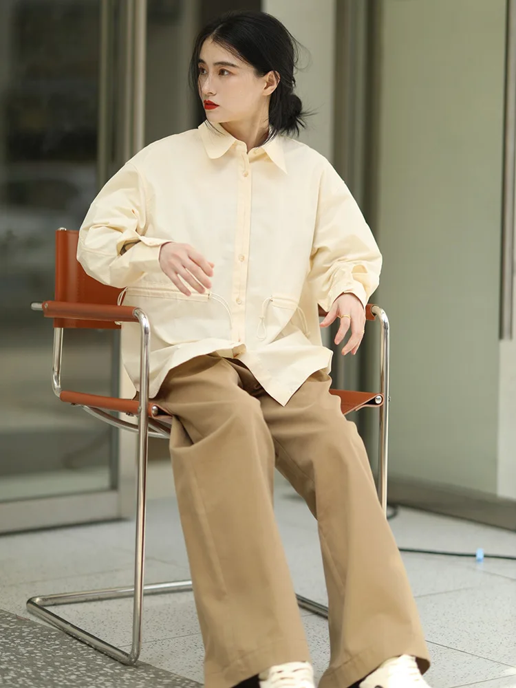 

Повседневная куртка Thiened с регулируемым шнурком, художественная, молодежная, однотонная, с воротником, длинная, свободного кроя