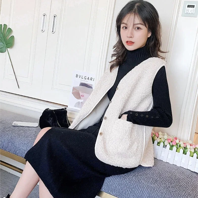 2024 Women's Fashionable Goat Velvet Vest Autumn Winter Korean Style Versatile Shoulder Vest Outerwear Jacket