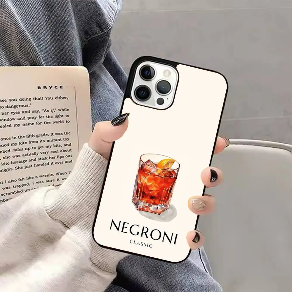 1pc Casing Ponsel Motif Seni Koktail Anggur INS Fishion Untuk IPhone17 16 15 14 13 Pro Max Plus Mini Magnetik Magsafe Pengisian Daya Nirkabel