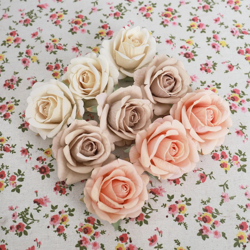 5pc Flannelette Artificial Rose Flower Head Wedding Party Decoration Bouquet DIY Fake Flowers Home Desktop Flower Art