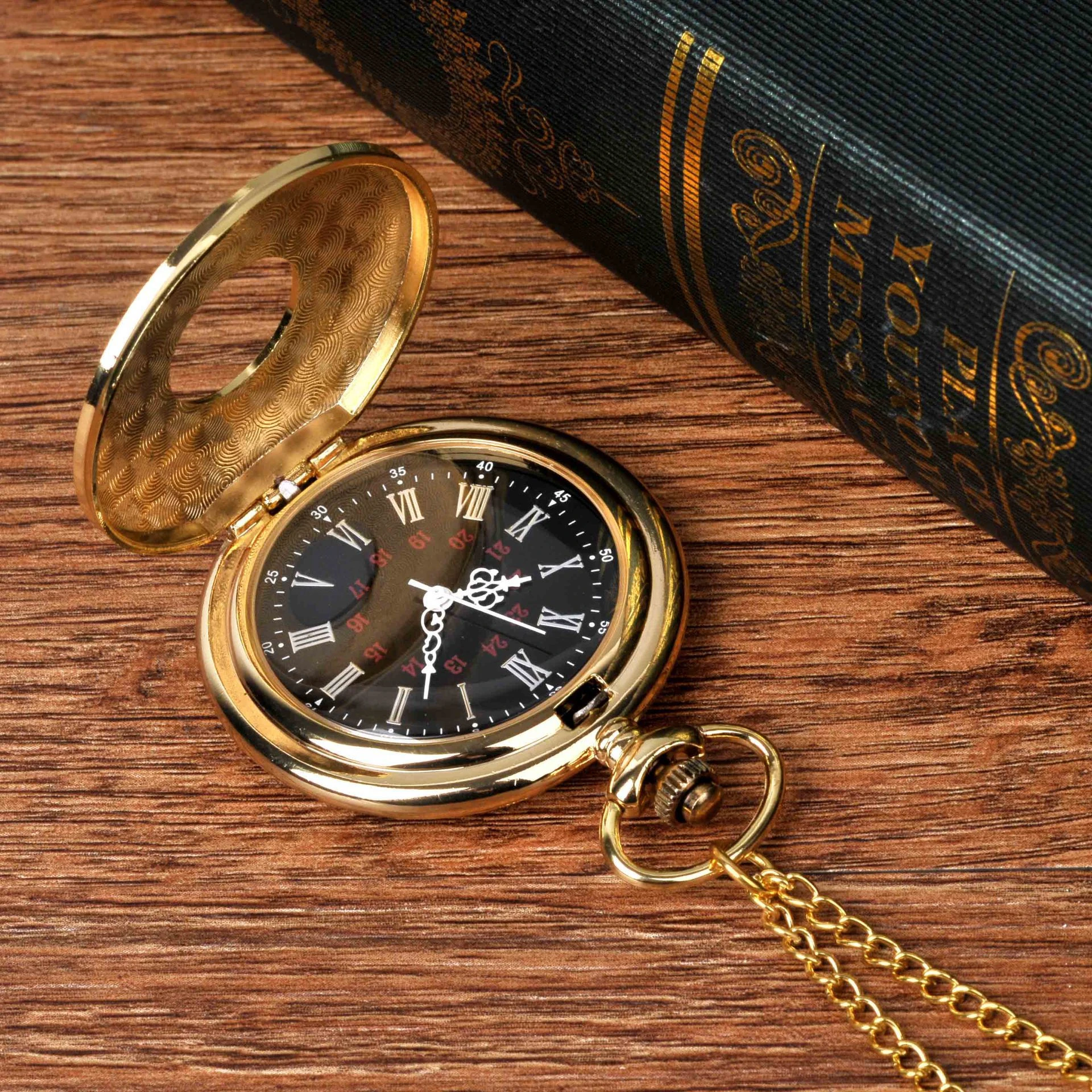 Reloj de bolsillo de cuarzo dorado Vintage para hombre y mujer, collar de Número Romano, reloj de cadena, envío directo