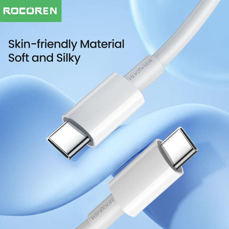 Rocoren 60W USB C to Type C PD Cable For Macbook iPad Xiaomi USB-C Fast Charging Charger For iPhone 15 Pro Max Type-C Data Cable