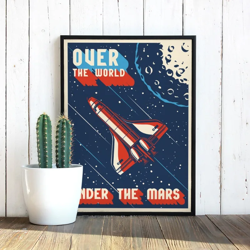 Mars NASA Space Travel Poster Planet Interstellar Journey Comic Style Canvas Art Painting Wall Astronomy Enthusiasts Home Decor