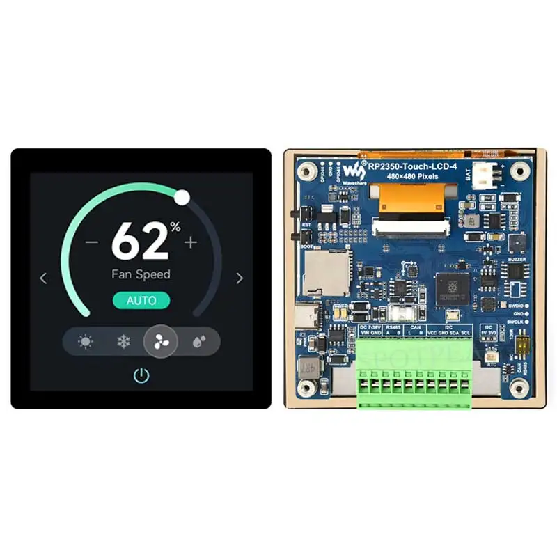 Raspberry Pi Pico 2 RP2350 4inch LCD CAN RS485 QMI8658 Development Board 480x480 TouchScreen Display RP2350-Touch-LCD-4