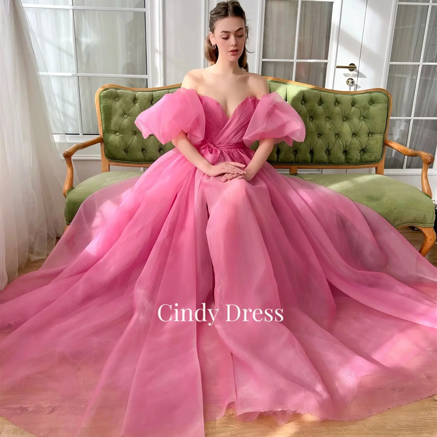 

Cindy Sweetheart Puff Sleeves Pink Princess Ball Gowns Luxurious Women's Evening Dresses Woman Elegant Party Dress 2024 Formal