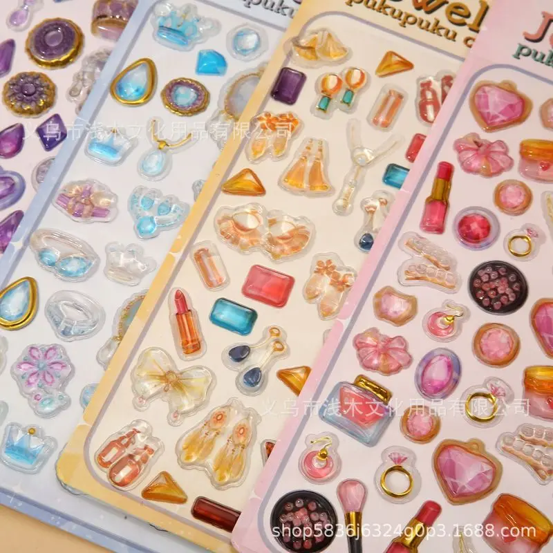 Pukupuku 3d Embossed Relief Hot Stamping Gem Crystal Stickers For Diy Scrapbook Phone Decoration Self Adhesive Wholesale