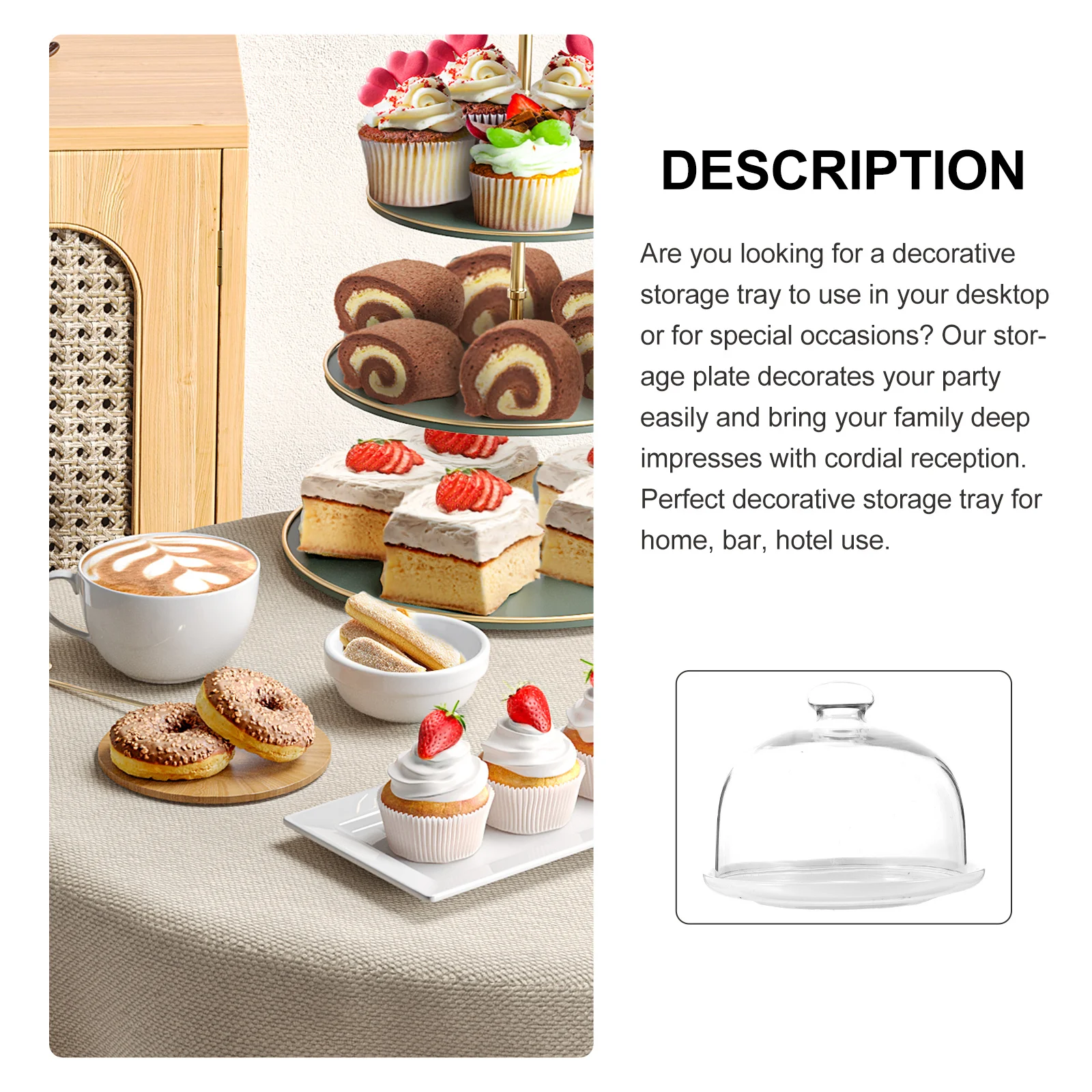 

Cake Plate Server Glass Dessert Stand for Wedding Party Decor Cake Plate with Dome Pastry Serving Tray