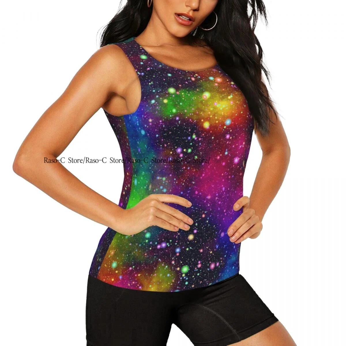 Women Sport tank Tops Loose Yoga Tops Quick Dry Workout Sport Tops Nebula Night Starry Sky In Rainbow Colors Yoga Shirt