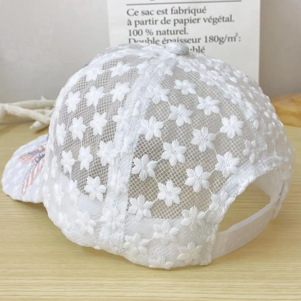 Breathable Embroidery Ladies Caps Ultra-Thin Quick Drying Summer Lace Mesh Sun Hat White Adjustable Flower Baseball Cap Female