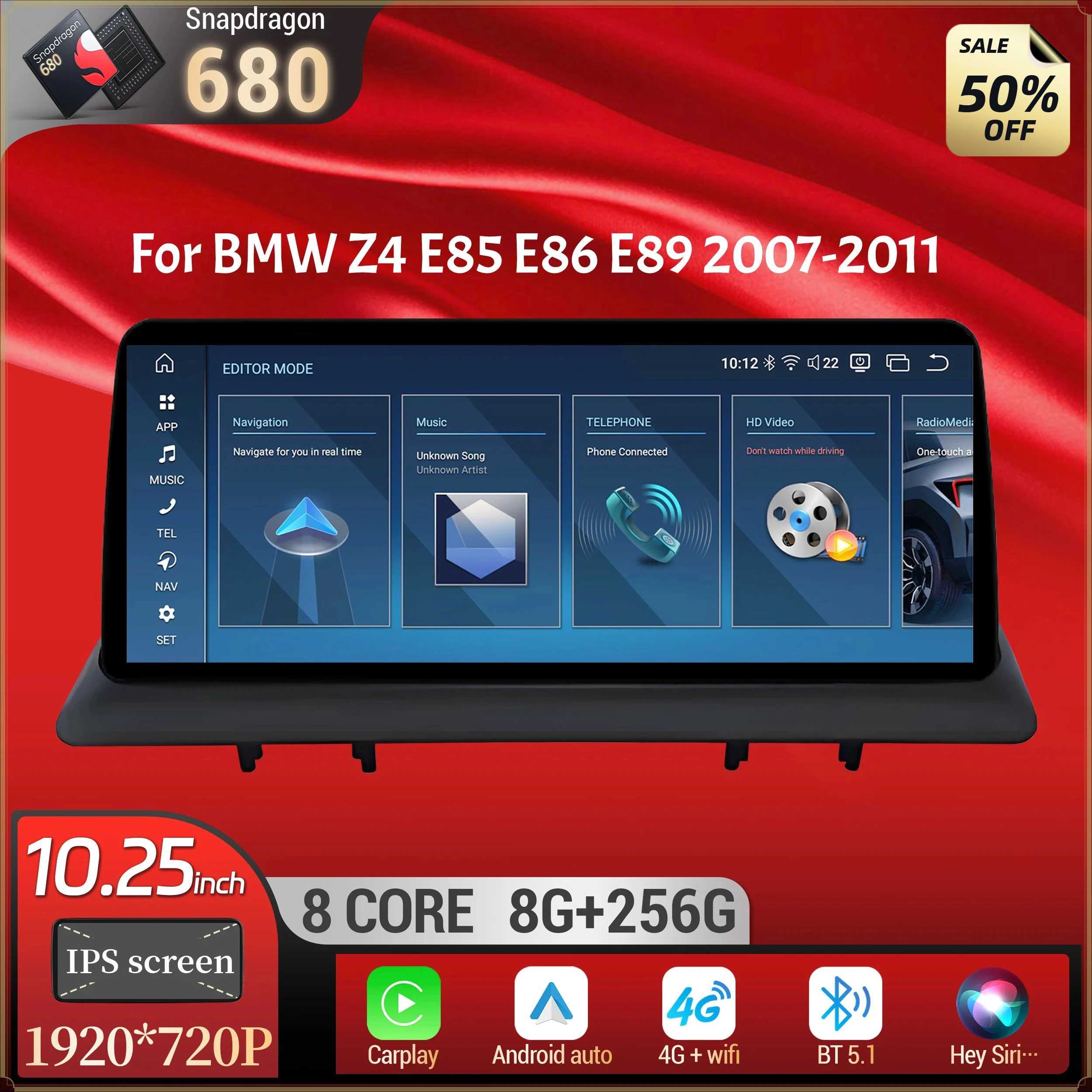10.25 inch For BMW Z4 E85 E86 E89 2007-2011 Android 14 Car Radio 4G Wireless Bluetooth Carplay Snapdragon 680 Head Unit Screen