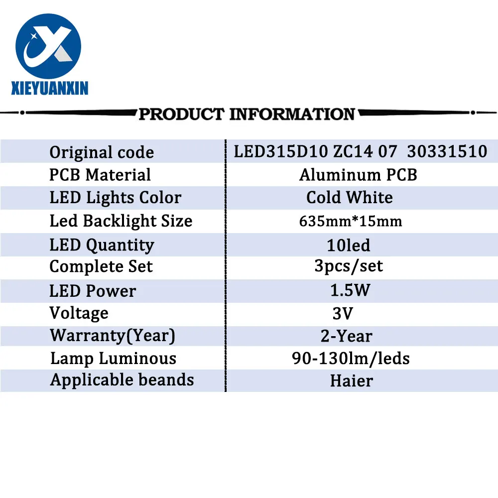 3 sztuk/zestaw 32 cale 635mm listwa oświetleniowa LED dla Haier 32 ''10LED MTV-3229LTA2 32R31W LE32B310N 32PAL535 315D10 LE32D8810 LE32A7100L