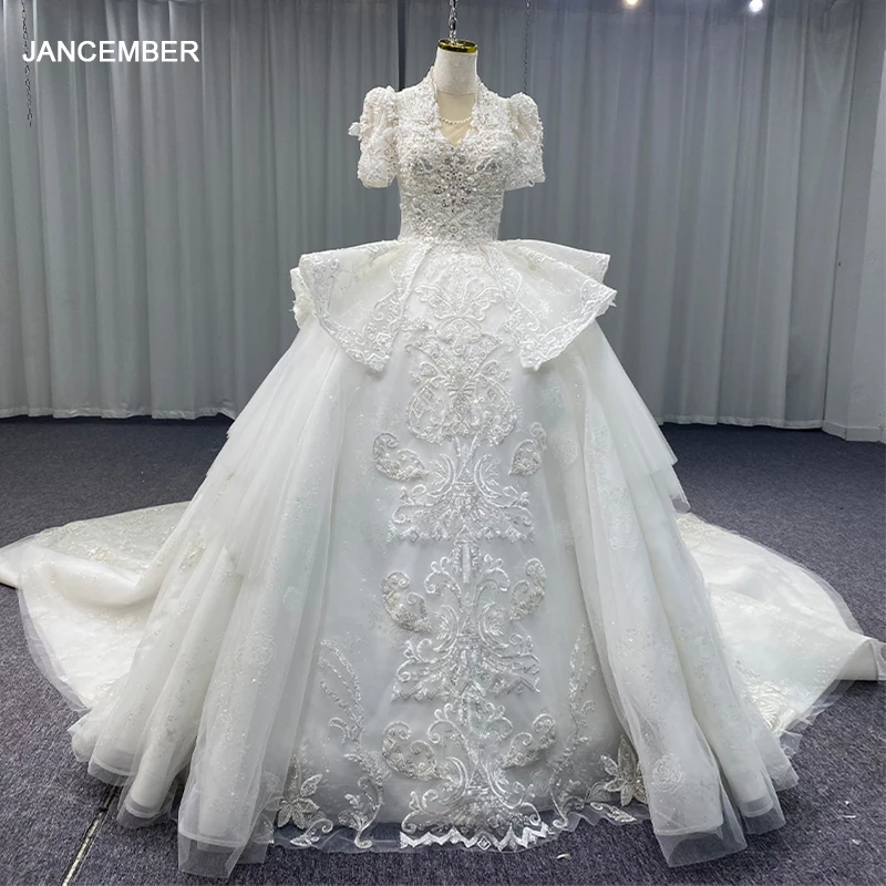 

Flash Sale Promotion Wedding Suits For Women Ball Gown Sequins Short Sleeves Embroidery Ruffles Backless Robe Mariage MN192