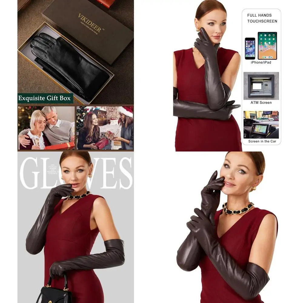 

VIKIDEER Warm Soft Long Leather Gloves Women Plush Lined Full Touchscreen Luxury Gloves for Evening Opera Arty Costume 23.6''
