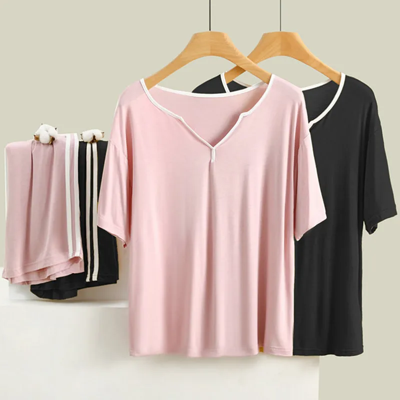 

Пижама женская из модала с коротким рукавом и V-образным вырезом